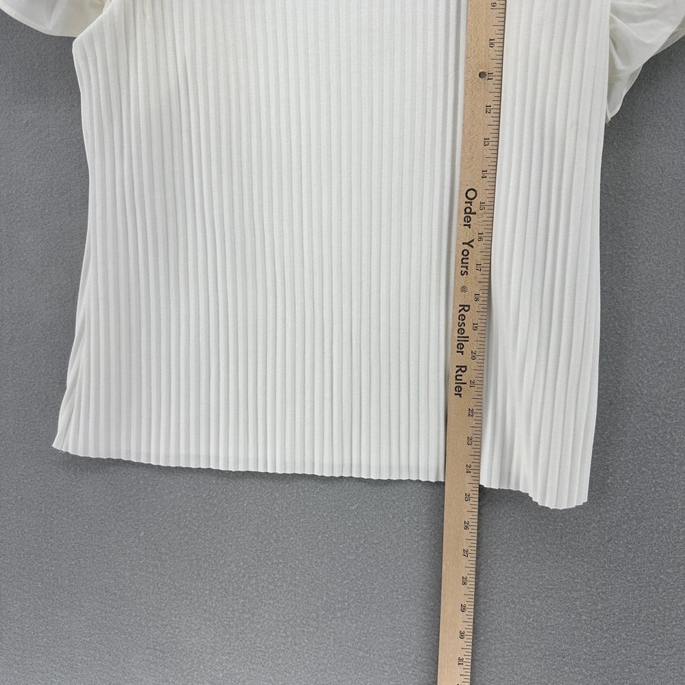 Marc New York Andrew Marc White Ribbed Top Layered Flutter Ruffle Sleeve SZ L - Picture 6 of 10